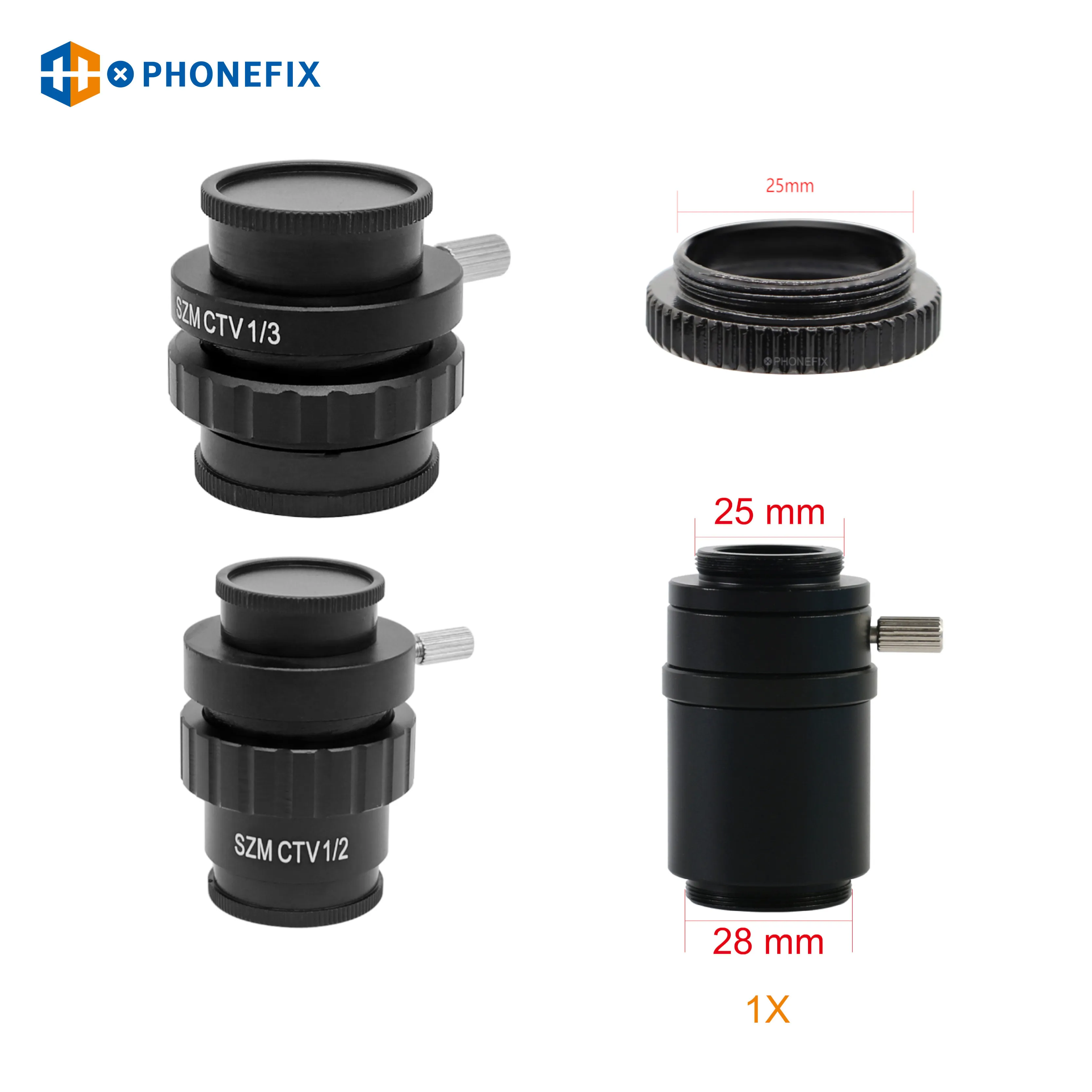 SZM CTV 1/2 1/3 1X Adapter 0.5X C mount Lens 25mm CS Simul Focal Ring for Trinocular Stereo Microscope HDMI VGA USB Video Camera