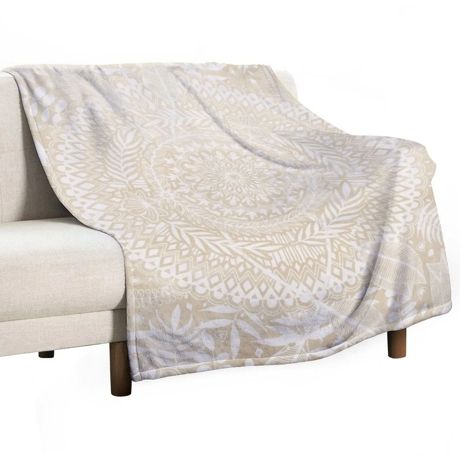 Medallion Pattern in Pale Tan Throw Blanket Single Giant Sofa Blankets