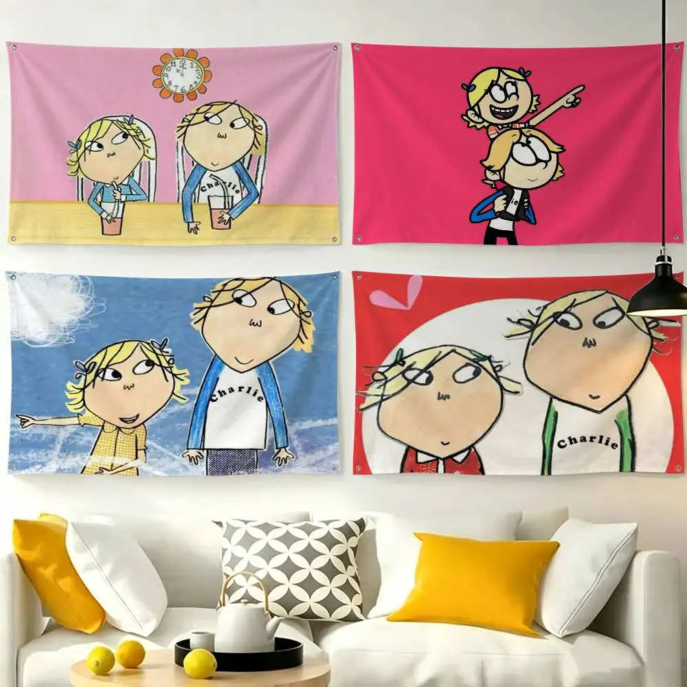C-Cartoon C-Charlie and Lola  Flags for Bedrooms Home Decor Items Outdoor Decors Garage Decoration Flaga