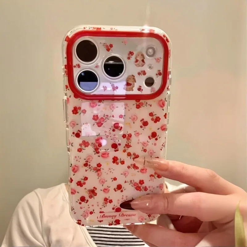 Lovely Cartoon Red Flowers Pattern Phone Case For iPhone 1 1 12 13 14 15 16 Pro 17 Pro Max Fashion Shockproof Back Cover - view 2