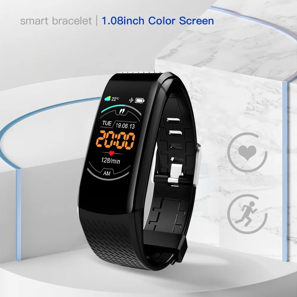 Pulsera inteligente C8 resistente al agua, pantalla táctil de 1,08 pulgadas, presión arterial, frecuencia cardíaca, oxígeno en sangre, monitoreo de salud Bluetooth sedentario