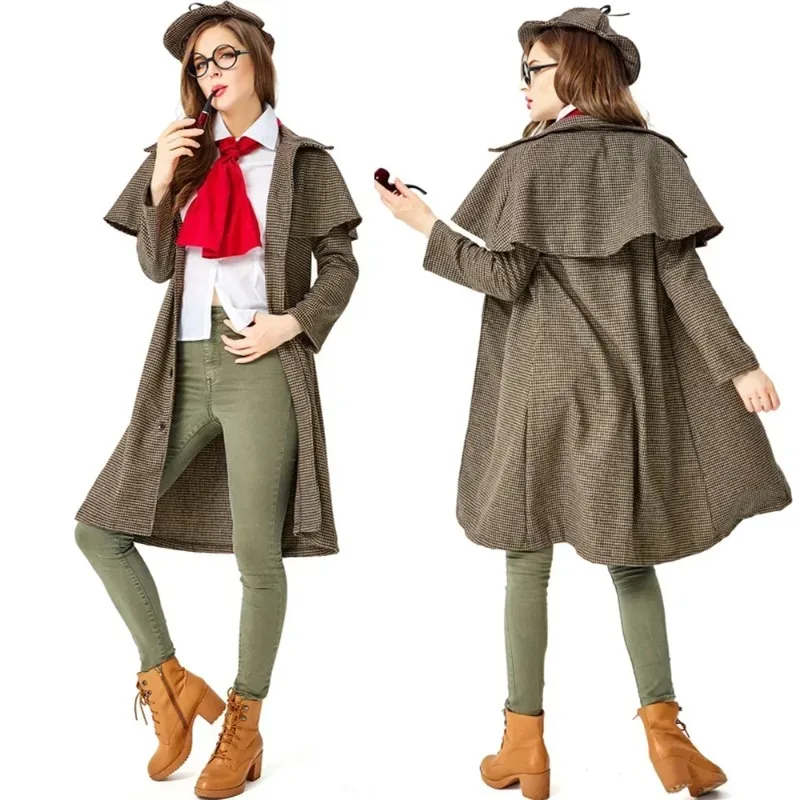 Detective Cosplay Costume Boy Girl British Style Checkered High Collar Coat for Men & Women Halloween Outfit Game Uniform