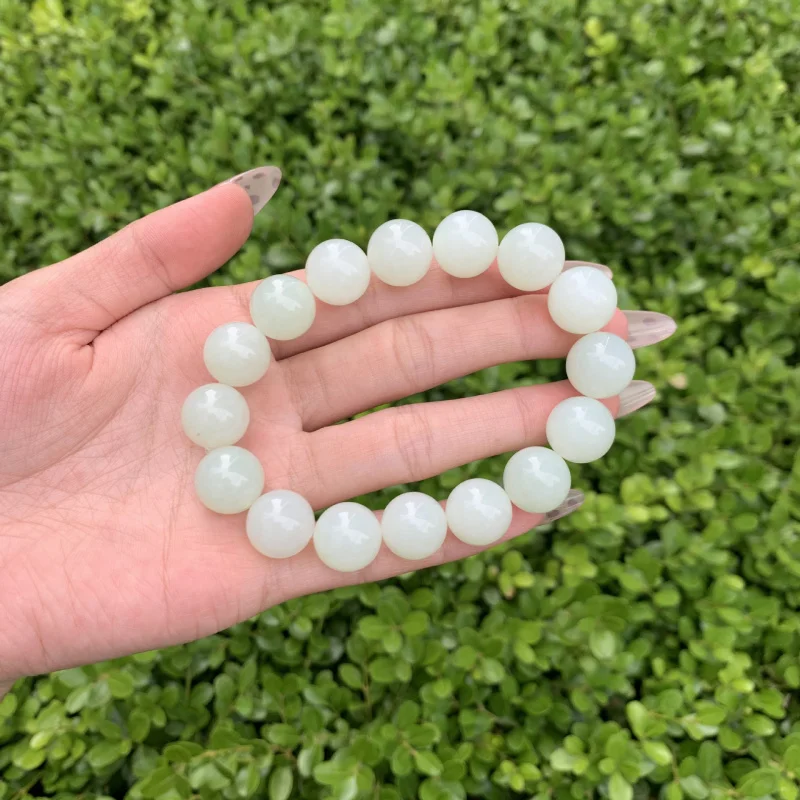 

Натуральный натуральный Hetian, русский материал, жадеит, белый нефрит, браслет из бисера с крупными частицами, удача, круглая рука, Orna