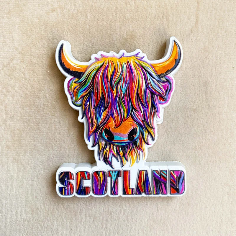 

Scotland 3D Resin Fridge Magnet - Colorful Highland Cow Design - Strong Magnetic Backing - Perfect Home Decor