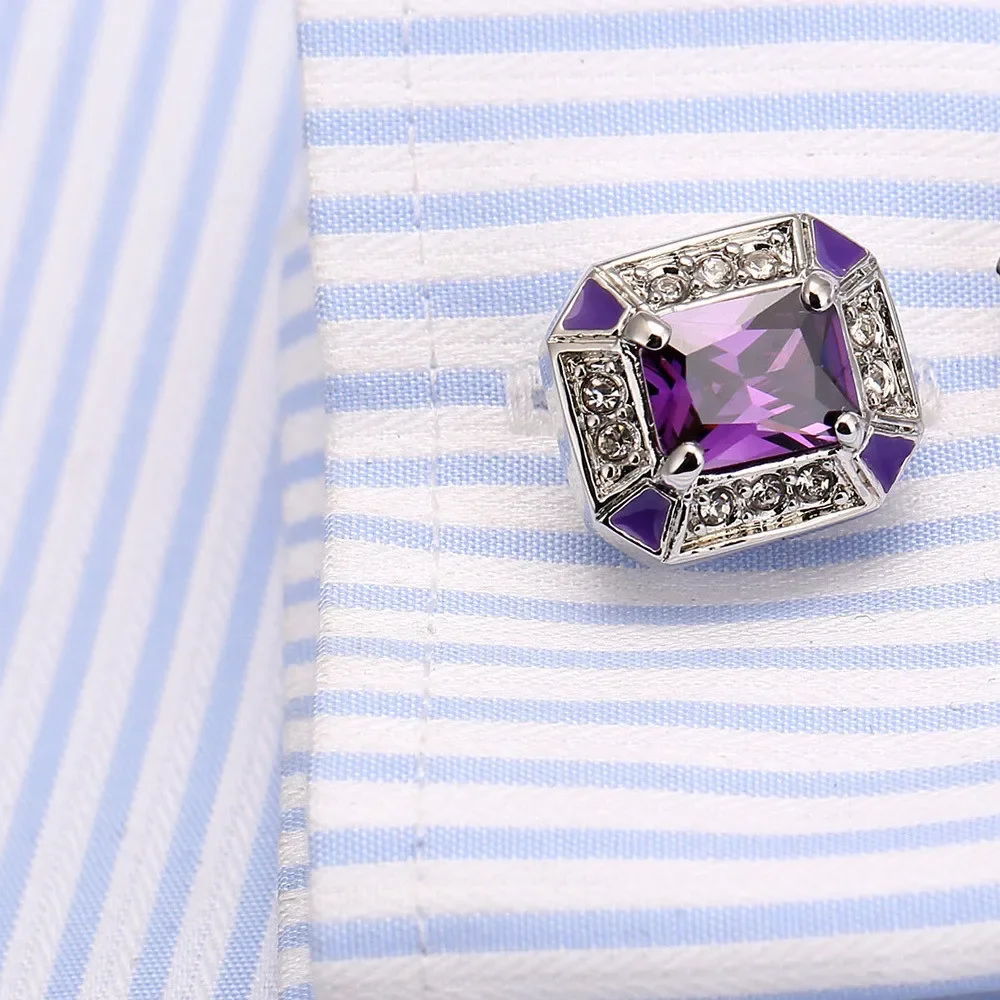 Square Cufflinks Dreamy Amethyst Inlay Zircon for Men's Business French Shirt Decoration Versatile High-end and Elegant Gifts