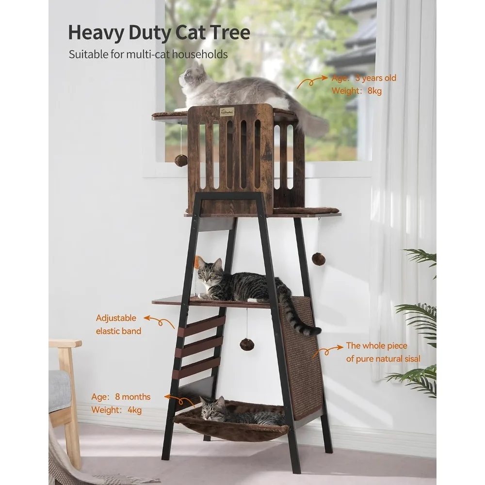 FourFurPets Modern Cat Tree, 58-Inch Cat Tower for Large Cats, Big Hammock