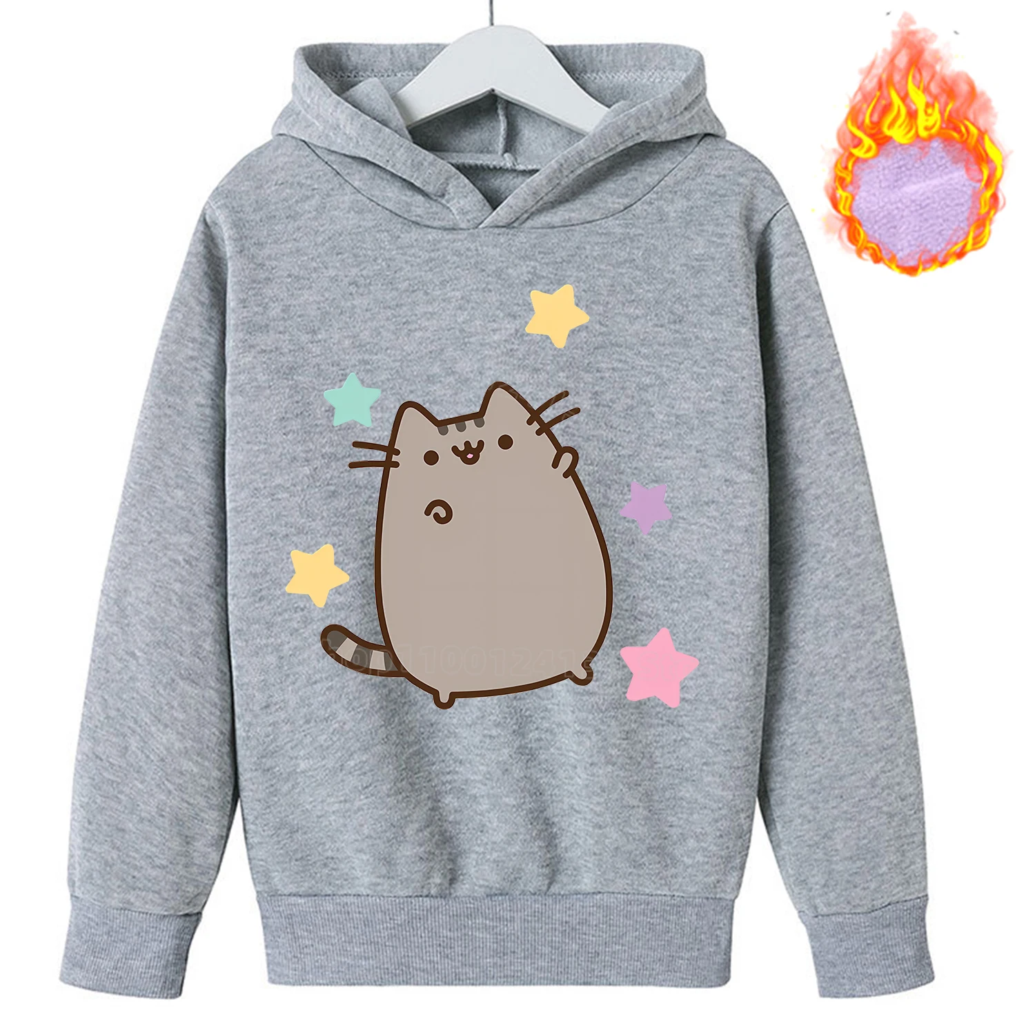 Pusheen Cat Hoodies Children\'s Fleece Sweatshirt Trendy Plush Hoodie Kawaii Anime Pattern Clothes Clothing for Girls Boys Gift