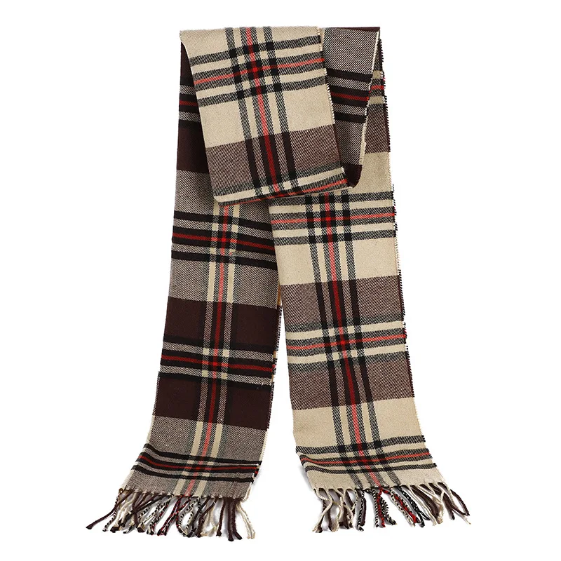 

Шарф, тонкий осенне-зимний стиль с бахромой, универсальный маленький шарф, утеплитель шеи в клетку из искусственного кашемира с потертыми краями.