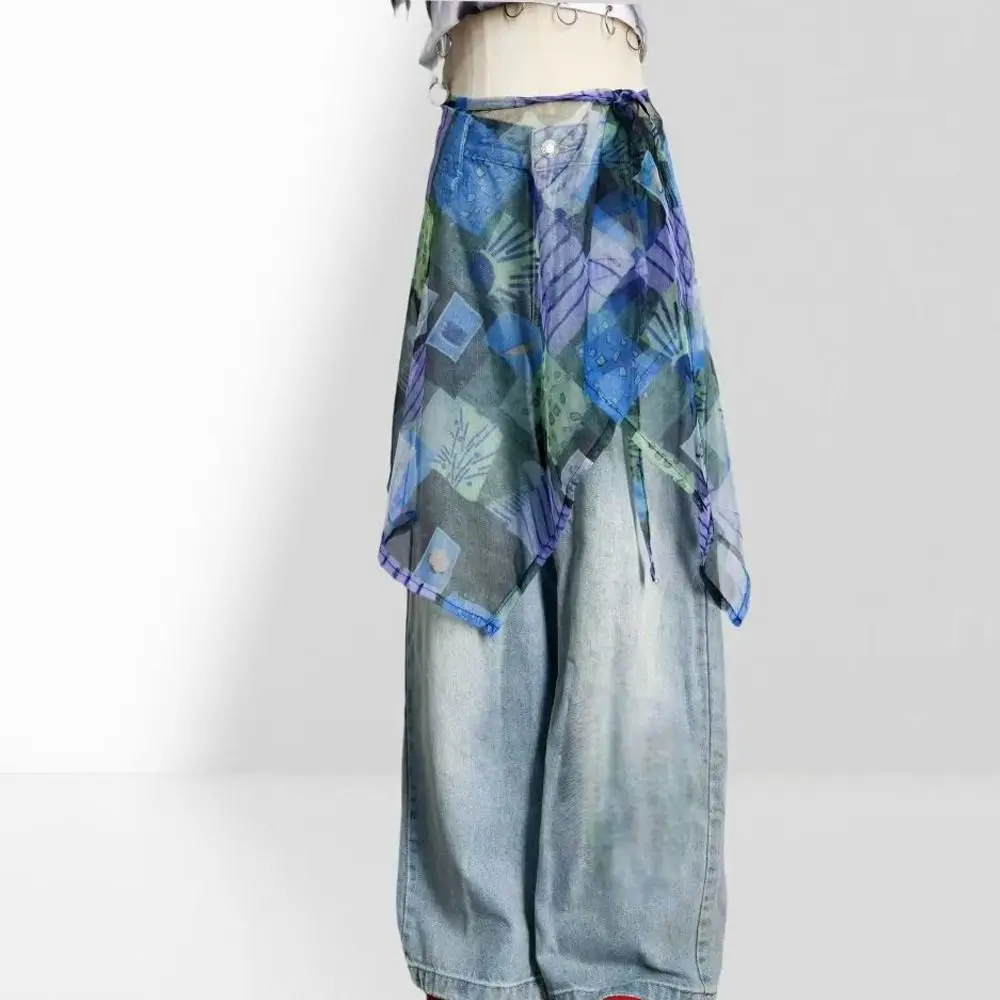 High Waist Lace Midi Skirt See Through Side Slit Lace Drawstring Skirt Harajuku Y2K Streetwear Lace Long Skirt Hip Scarf