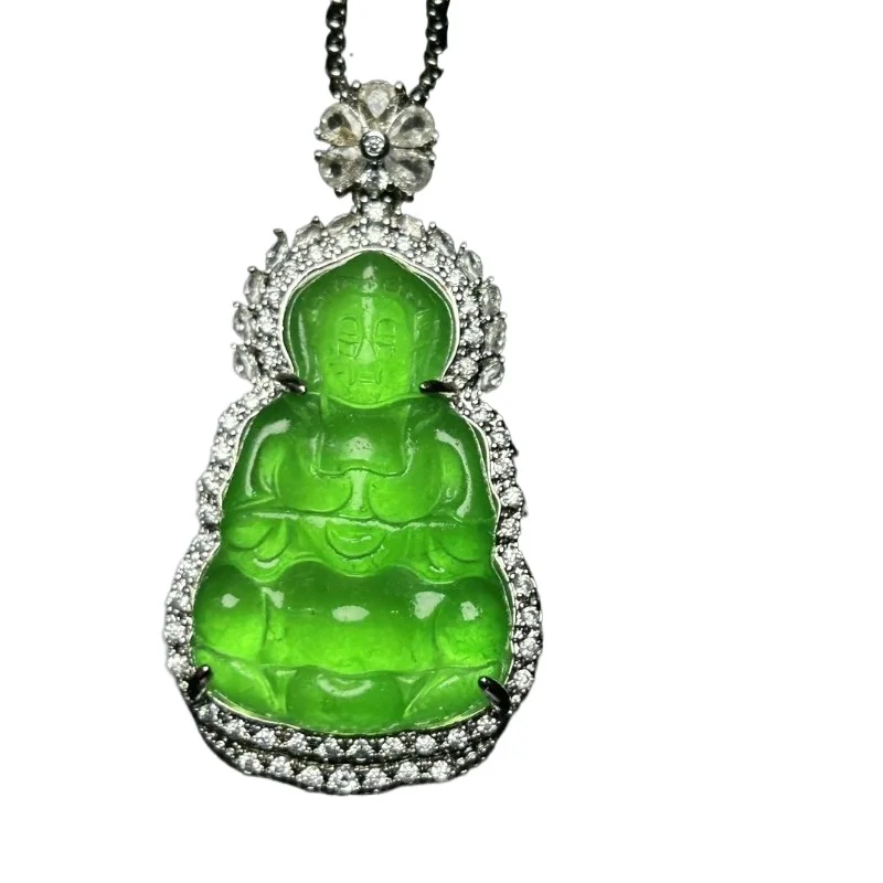 Emperor Green Jade Guanyin Full Green Jade Guanyin Pendant Guanyin Bodhisattva Pendant Male