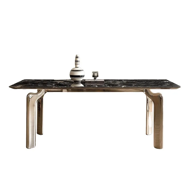 

Natural marble dining table high-end imported black rose rectangular dining table Italian minimalist luxury stone dining table