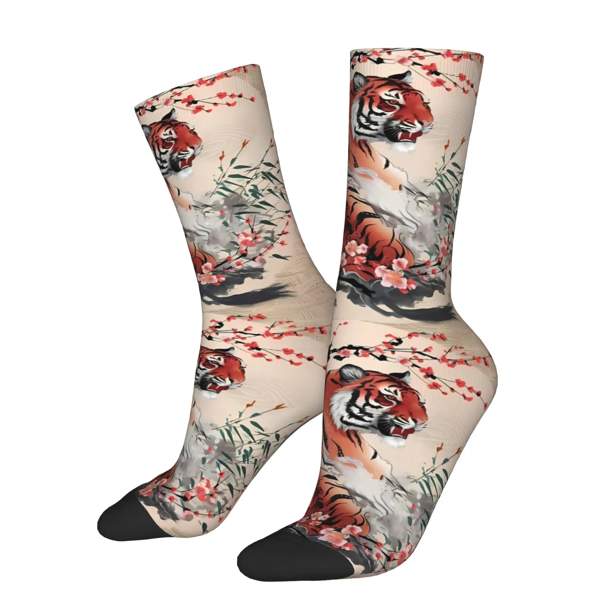 

Happy Men's Socks Korean Tiger Traditional Ink Painting Vintage Street Style Novelty Crew Sock Gift Pattern Printed