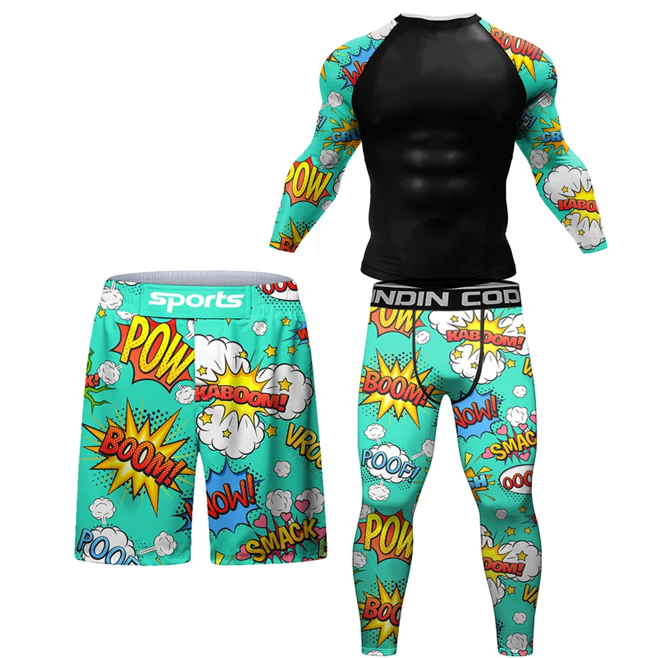 MMA BJJ Sztuki walki Boks Rashguard T-shirt + Spodnie Zestaw Walka Striker Trening Boks Odzież Sport Muay Thai Szorty