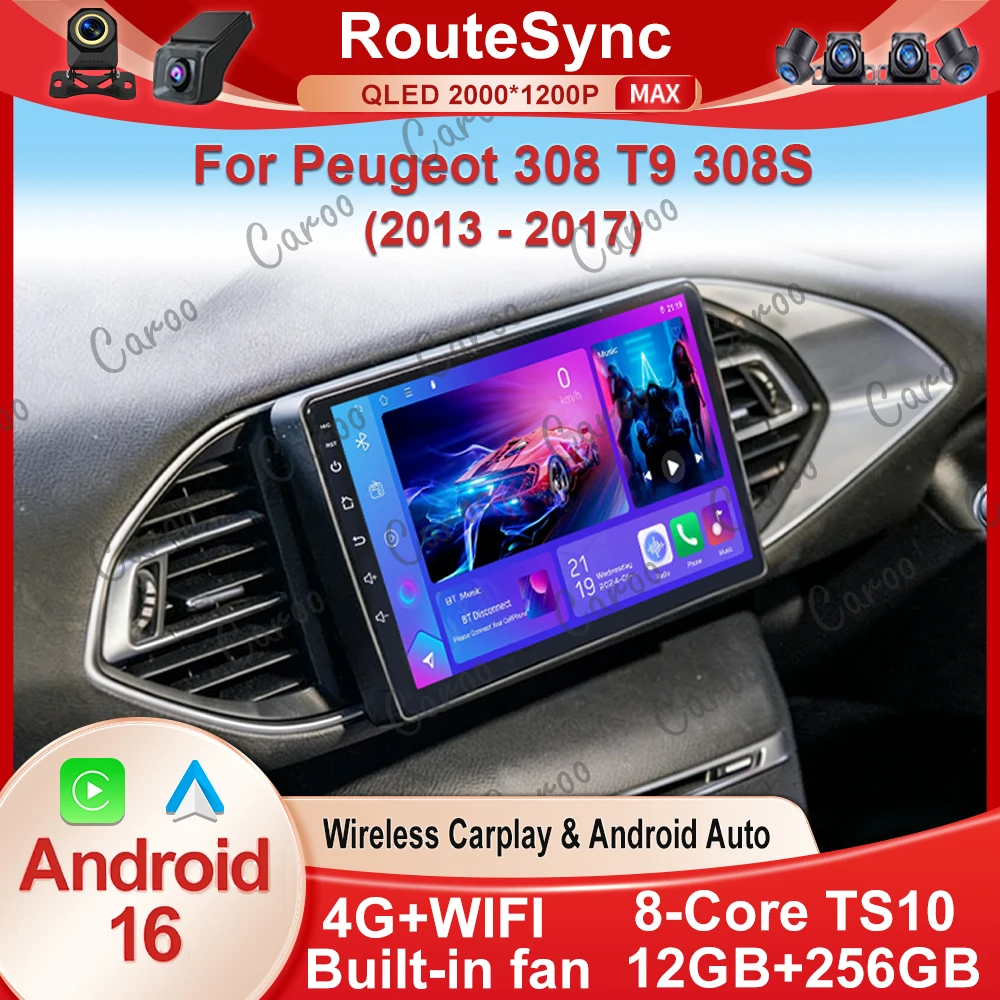 Radio para Auto Android 16 para Peugeot 308 T9 308S 2013 - 2017 Reproductor Multimedia Estéreo Navegación GPS Inalámbrica Carplay Estéreo Sin 2DIN