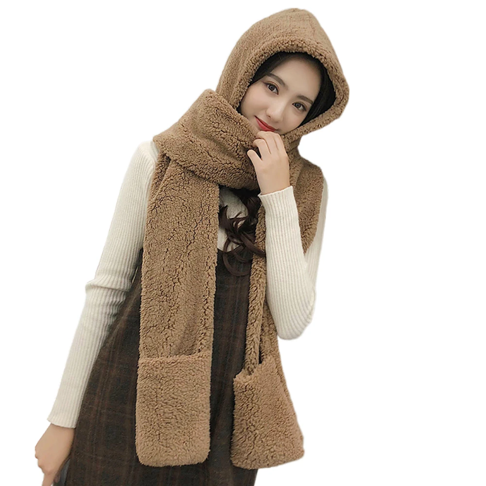 ZDFUR Hat female autumn and winter scarf gloves one-piece  Korean version of the tide wild students winter thick warm hat winter