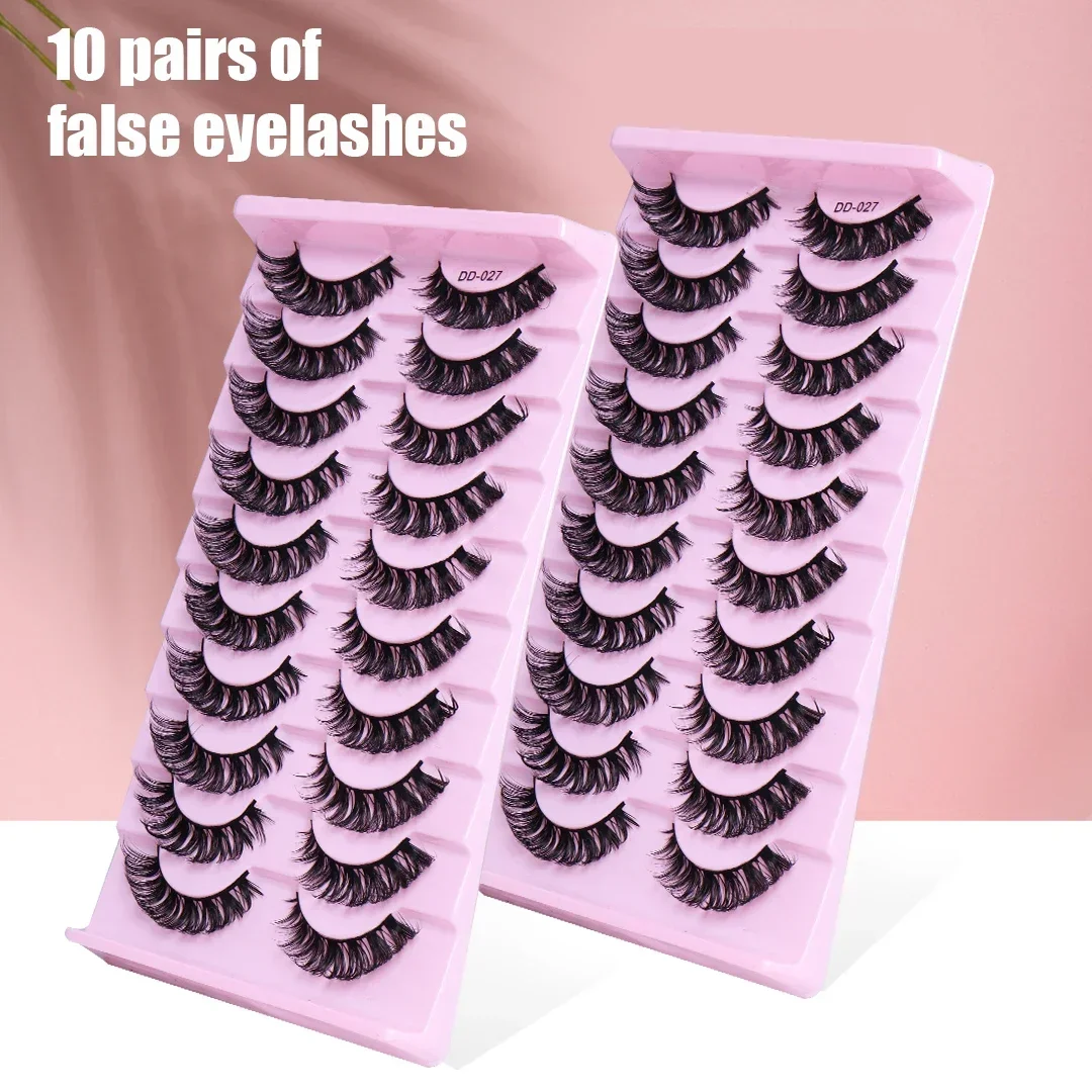 10Pairs Lashes DD Curl 8-23mm Russian Lashes 3D Mink Eyelashes Reusable Fluffy Russian Strip Lashes eyelash extension