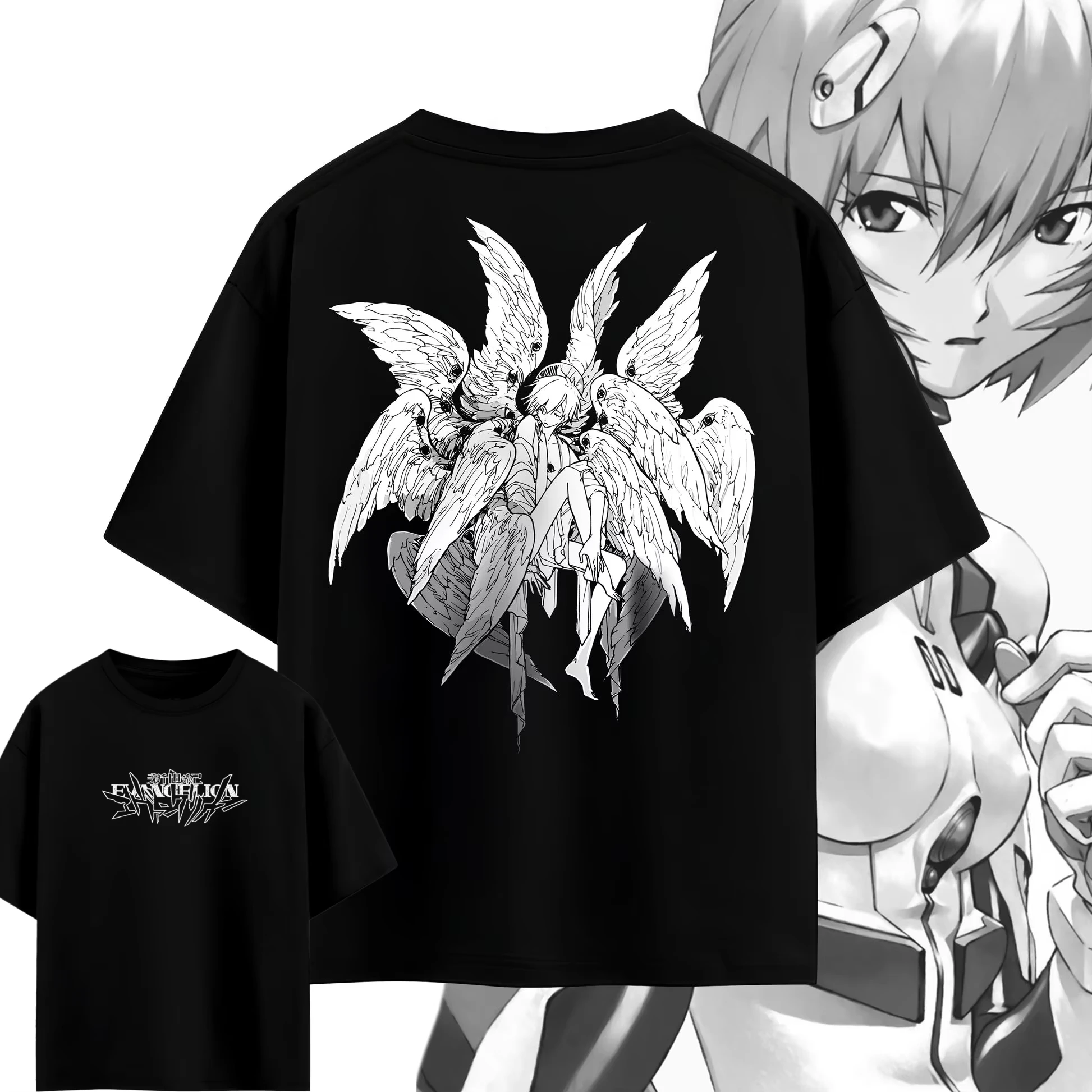 2026 Anime EVA Lingbo Seraph Printed High-Quality Pure Cotton Short-Sleeve Top Summer Family-Matching Casual Tee Streetwear