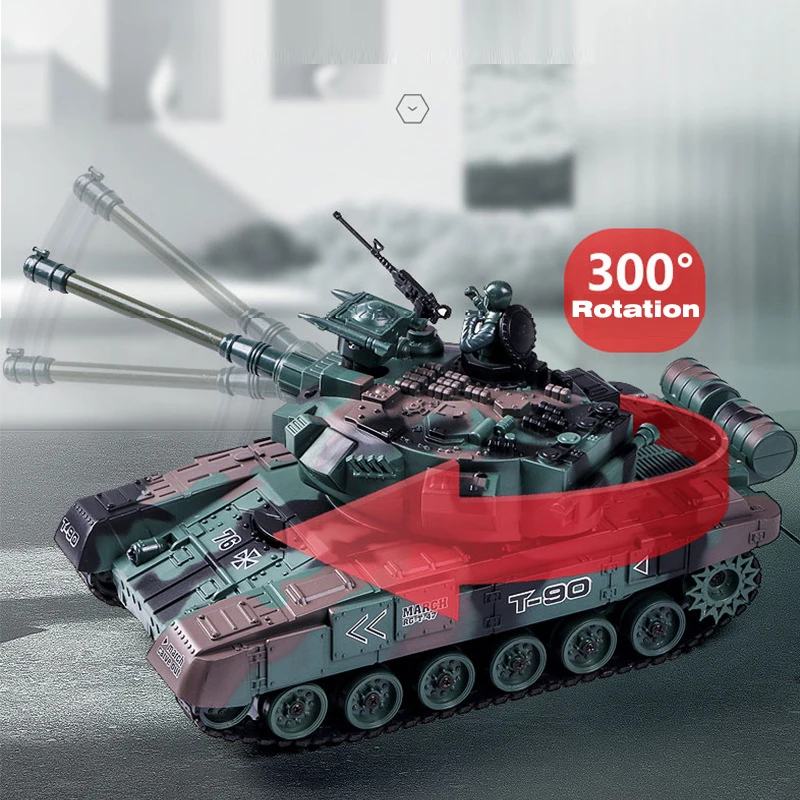 Rc Tank Shoot Bullet 300° Rotation Turret Electronic Remote Control Tank With Sound LED Up and Down Gun Barrel Kid Birthday Gift