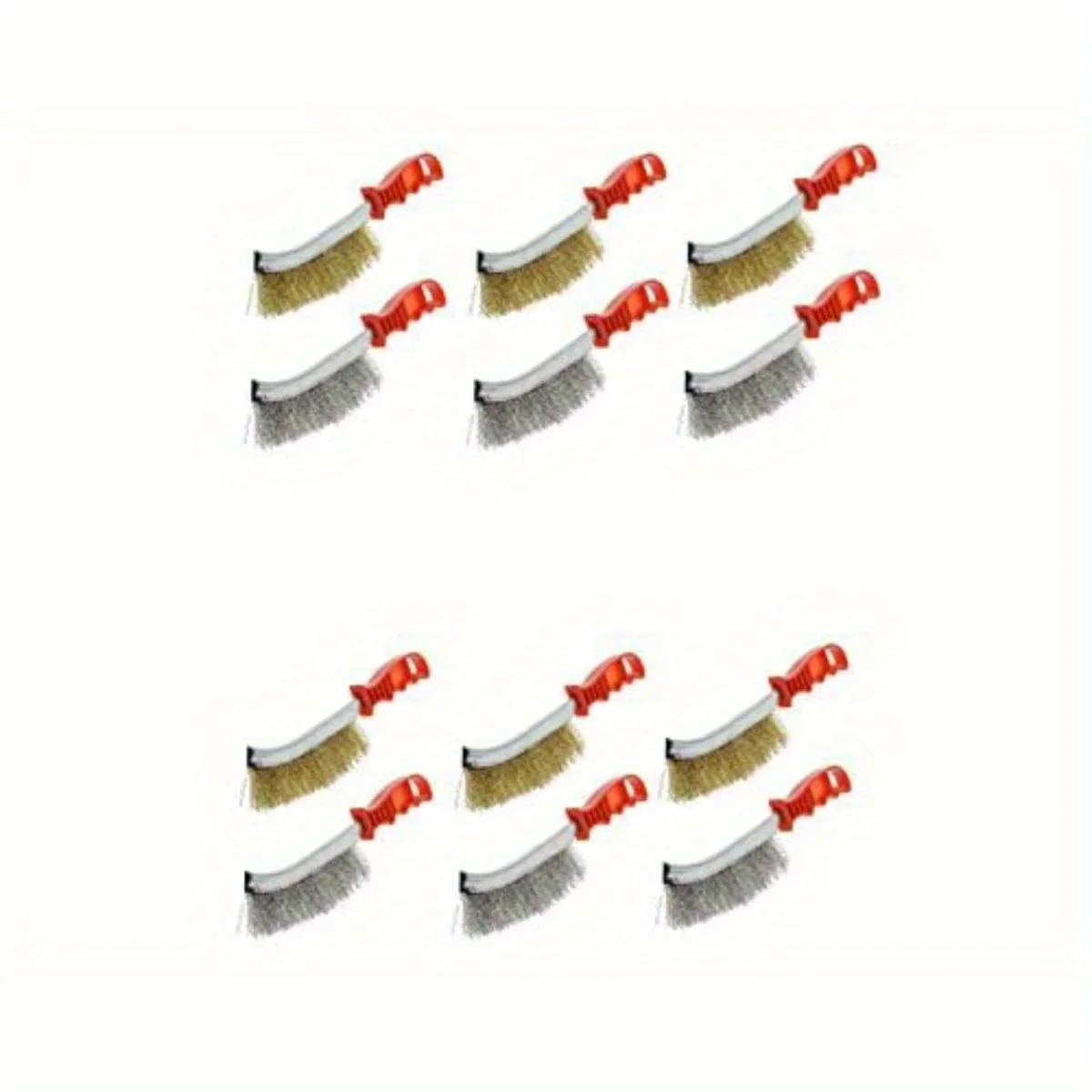 

12 Piece Scratch Brass&Stainless Steel Wire Brush 10-inch(25cm) Long with Red Plastic Curved Handle