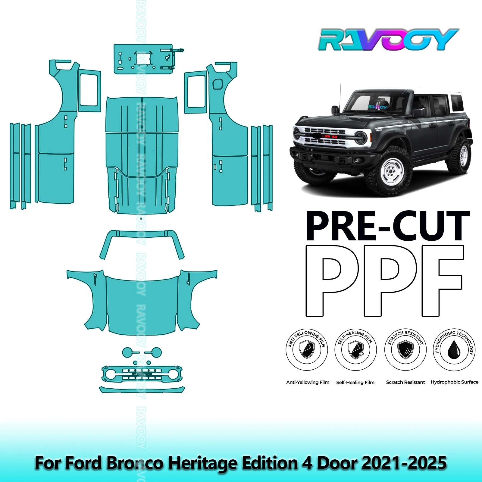 

Car Precut PPF Paint Protection Film Full Vehicle For Ford Bronco Heritage Edition 4 Door 2021-2025