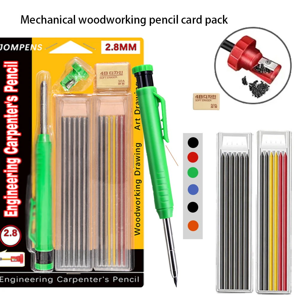 

3 Sets Mechanical Pencil 2.8mm Plastic Clip Pen With 2 Multi-Color Refills 1 Pencil Sharpener Woodworking Drawing Surveying Tool
