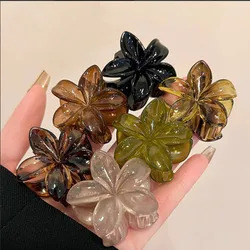 6Pcs/set Vintage Amber Leopard Print Color Jelly Flower Small Hair Clips Claw Clamp Hairpin Barrette Headdress Hair Accessories