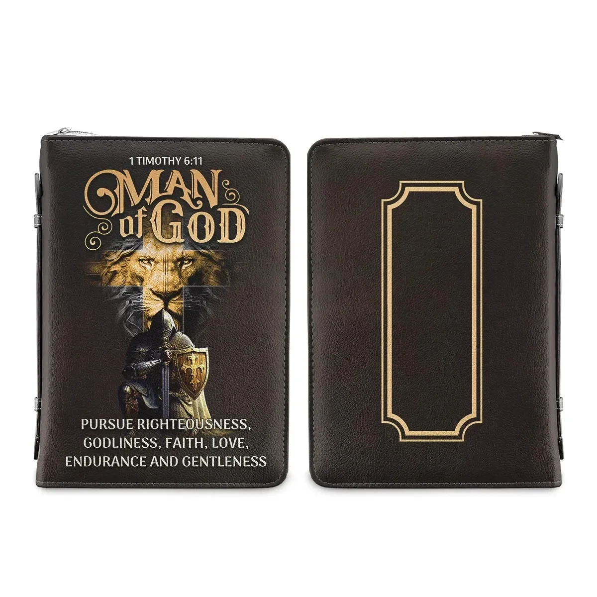 Christianity Church Bible Bag Man of God 1 Timothy 6 11 Lion Warrior Verse Design Bible Cover Case PU Handbags Study Book Boxes