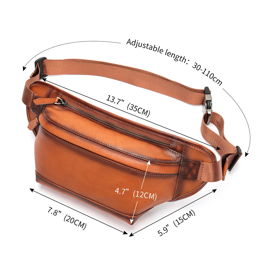 WESTAL Cowhide Fanny Packs Men's Waist Bags Luxury Designer Leather Belt Pouch Motorcycle Outdoor Sports Chest Bag Husband 9152