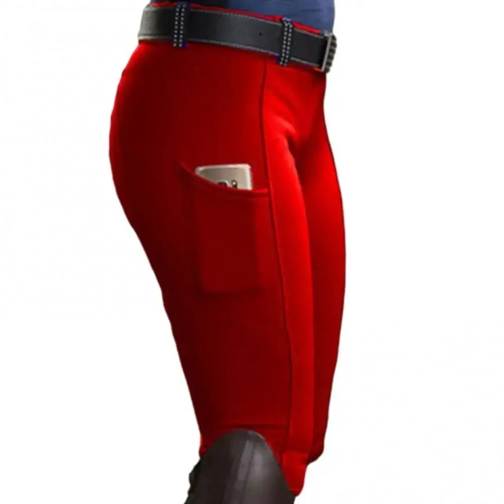 Anti-pilling Equestrian Pants Slim Elastic Horse Riding Tights with Phone Pocket Hip Lift Horse Racing Trousers Camping