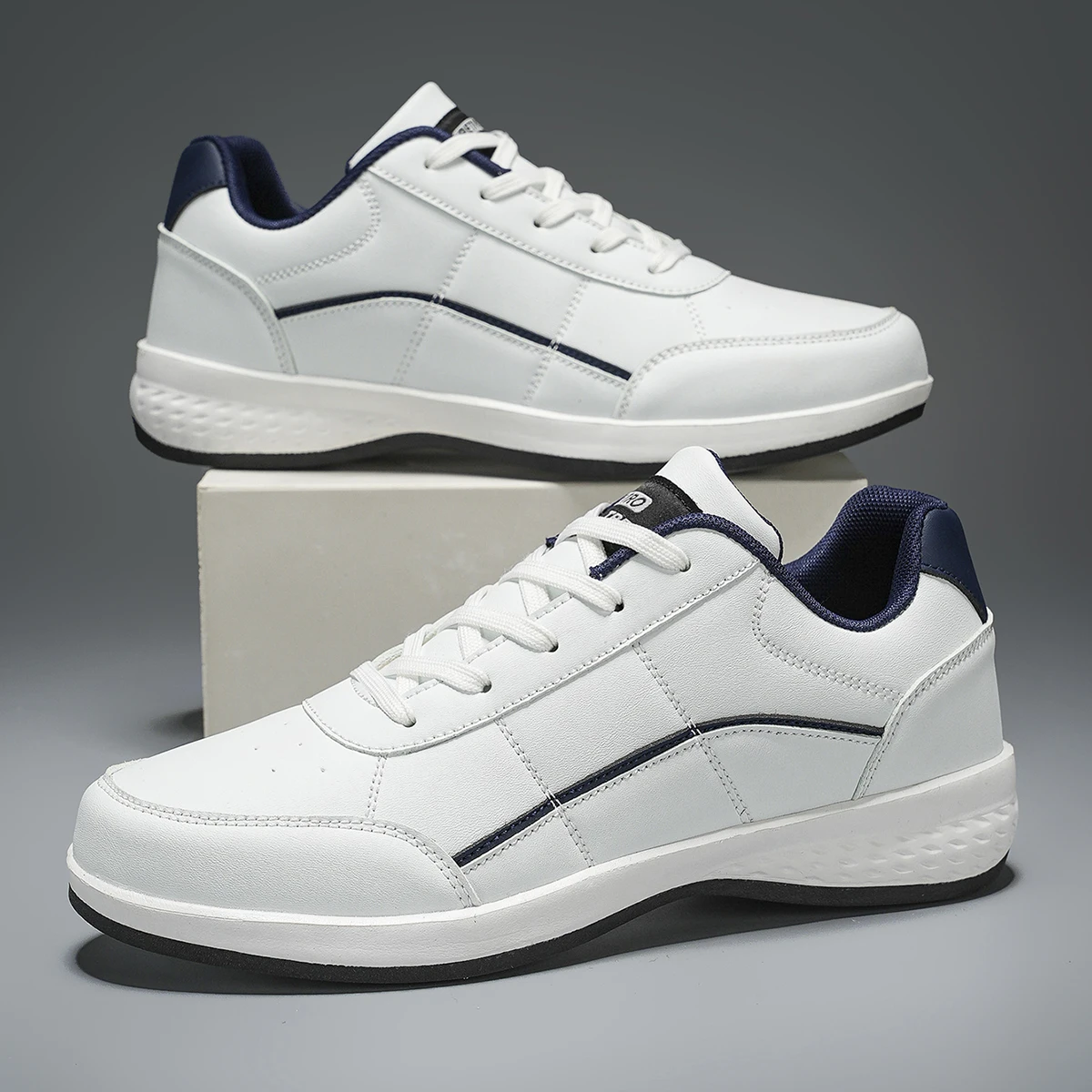 

New trendy and fashionable leather sports shoes, men's low-top style, anti-slip and water-resistant, casual shoes