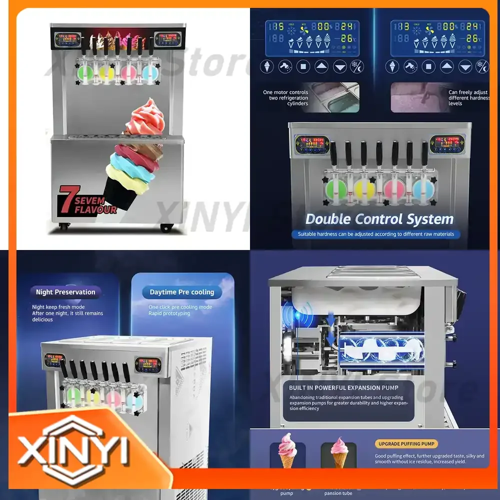 Automatic Desktop Soft Ice Cream Machine for Mixed Flavor Ice Cream Maker for Seven Kinds of Flavors Ice Cream Machine for