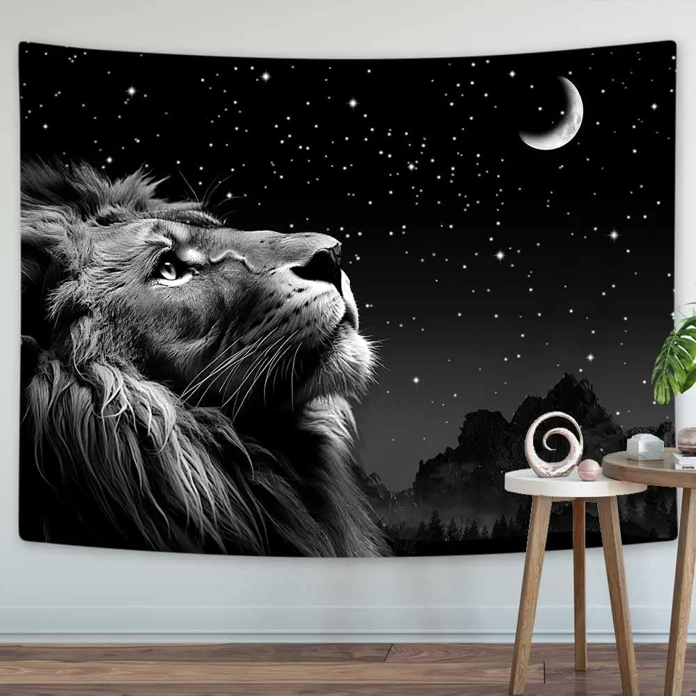 Boziqr Cool Lion Wall Hanging، لوحة فنية جدارية على شكل نجوم الفضاء والقمر للرجال، معلقة على الحائط باللون الأسود الجمالي لغرفة النوم وغرفة المعيشة والنوم Ro