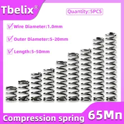 5PCS Compression Spring Wire Diameter 1.0mm Return Spring Steel Pressure Springs Tool OD 5mm-20mm Length10mm-50mm