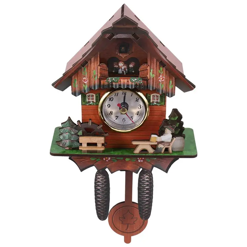 [B17B!】 Antique Wooden Cuckoo Wall Clock Bird Time Bell Swing Alarm Watch Home Art Decor