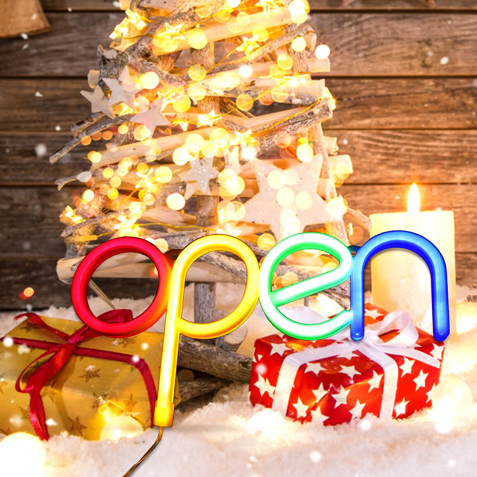 علامة مفتوحة نيون LED لديكور الحائط - مصباح ديكور منزلي أنيق للحفلات لعيد الميلاد وعيد الحب ومهرجانات أعياد الميلاد ومتجر الصالونات