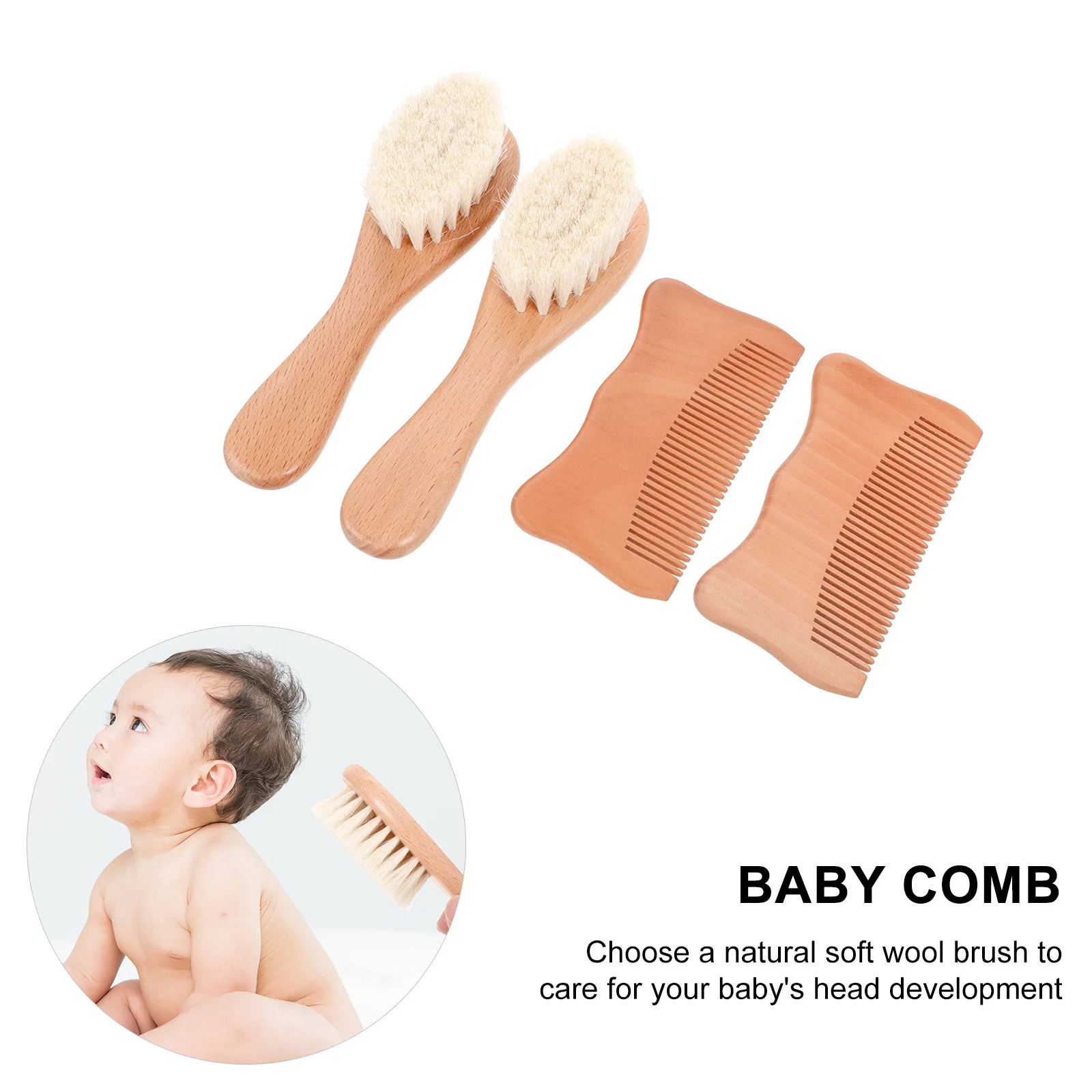 

1 комплект, деревянная детская расческа из бука, шерстяная щетка, набор для ухода за головой, уход за кожей головы, способствующая кровообращению, успокаивает эмоции