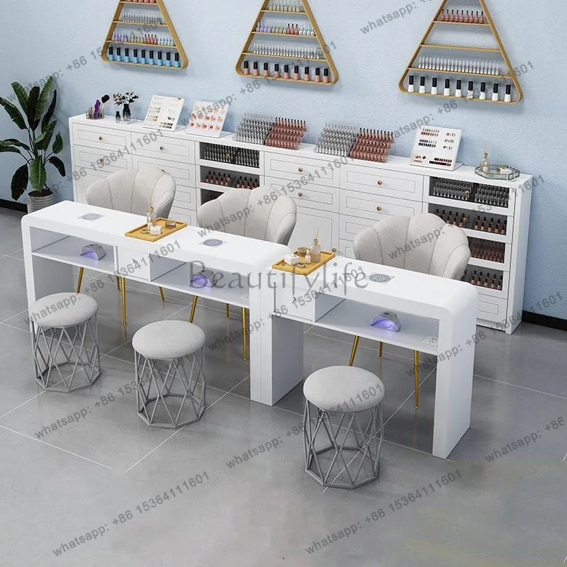 YJ Makeup White Nail Table Luxury Modern Professional Table Headboards Mesa Manicura Beauty Furniture 4