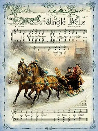 Lplpol Jingle Bells Sheet Music, One Horse Open Sleigh, Christmas Holiday Signs Vintage Look Reproduction Metal Tin Sign