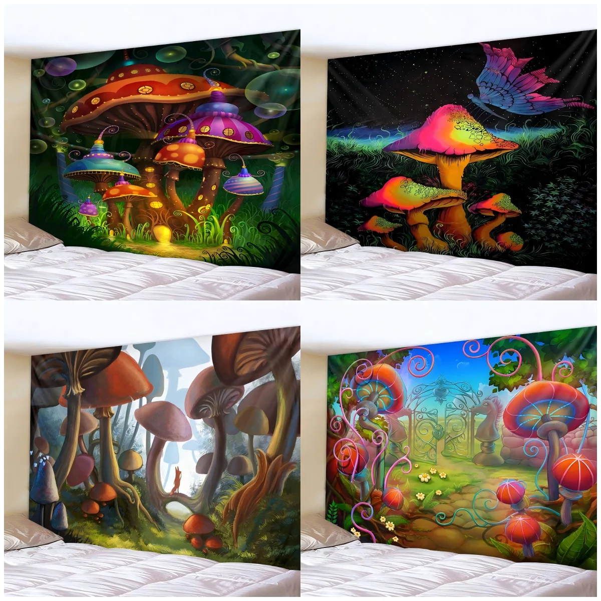VIKAMA Fantasy Pilz Wandteppich Psychedelischer Wald Nebel Totem Wandbehang Kinderzimmer Schlafzimmer Spielzimmer Wanddekoration