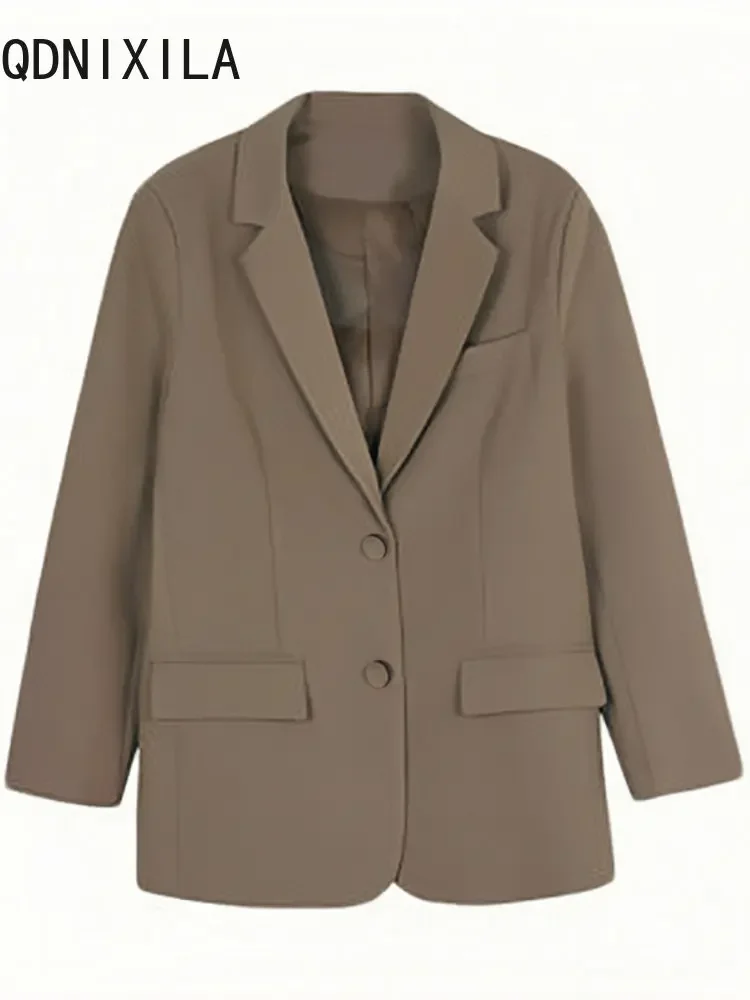 Eleganter Khaki Blazer für Frauen neue Außen kleidung Herbst koreanische Mode kleine Blazer Damen lässig Langarm Top Coat