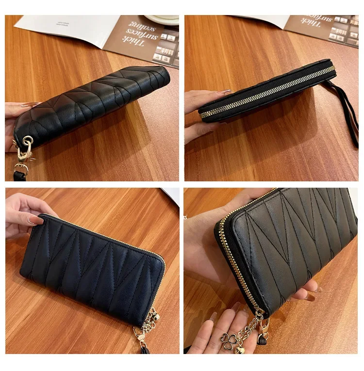 محفظة ذات سعة كبيرة على الطراز الكوري، محفظة طويلة بسحاب واحد، حقيبة الهاتف المحمول وفتحات متعددة للبطاقات، محفظة عالية الجودة