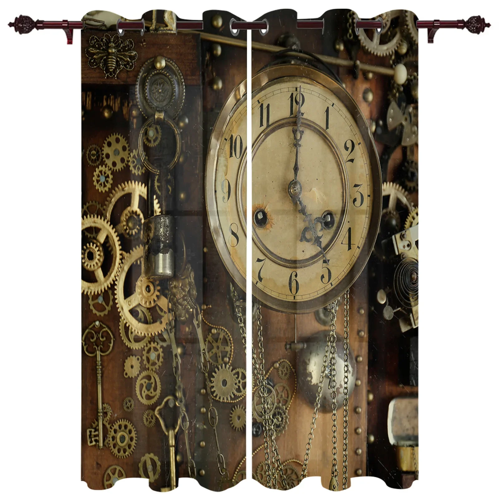 Mechanical Gear Timepiece Time Pointer Curtains Modern Living Room Decor Window Treatments Drapes  Balcony Kitchen  Curtain