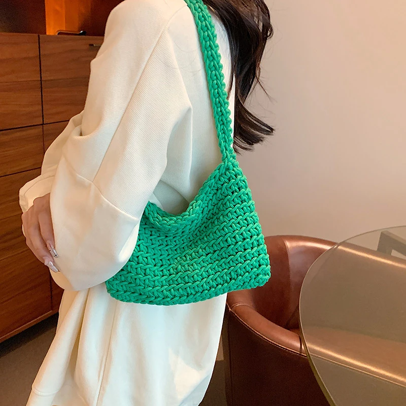 5Colors Boho Shopper Bag Women Simple Wool Shoulder Bags Small Female Designer Woven Handbag Purse Fashion Underarm Knitting Bag