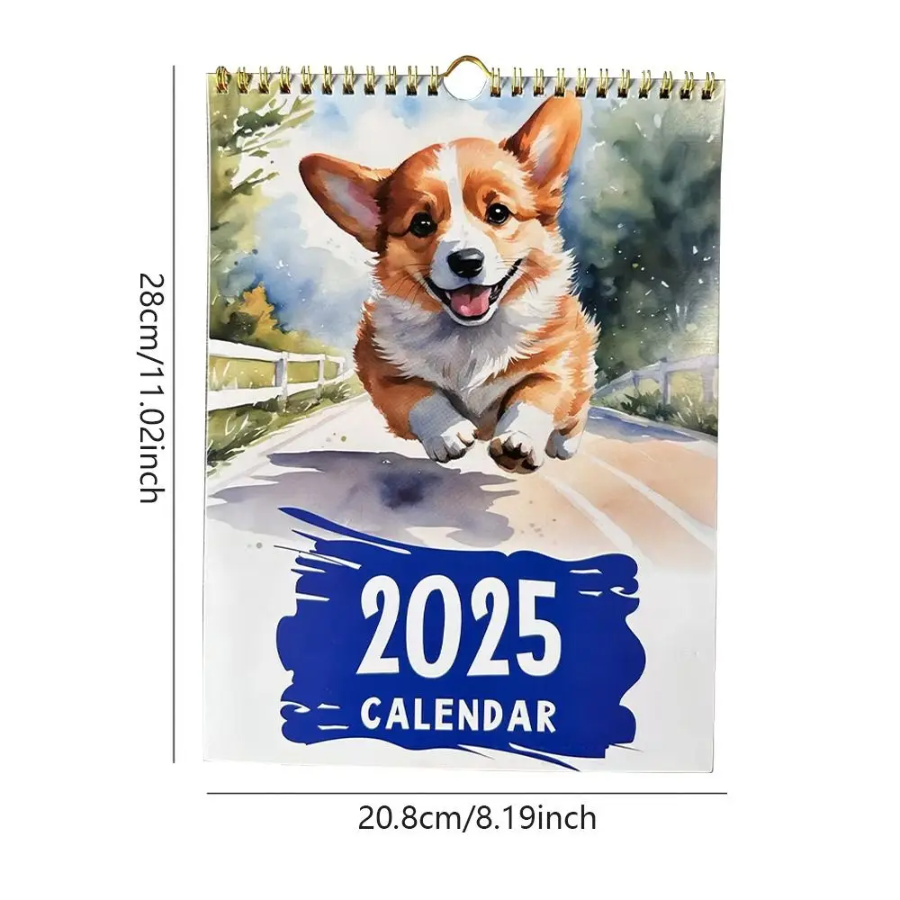 Corgi Wall Calendar para escola, pendurado papel, alta qualidade, 2025