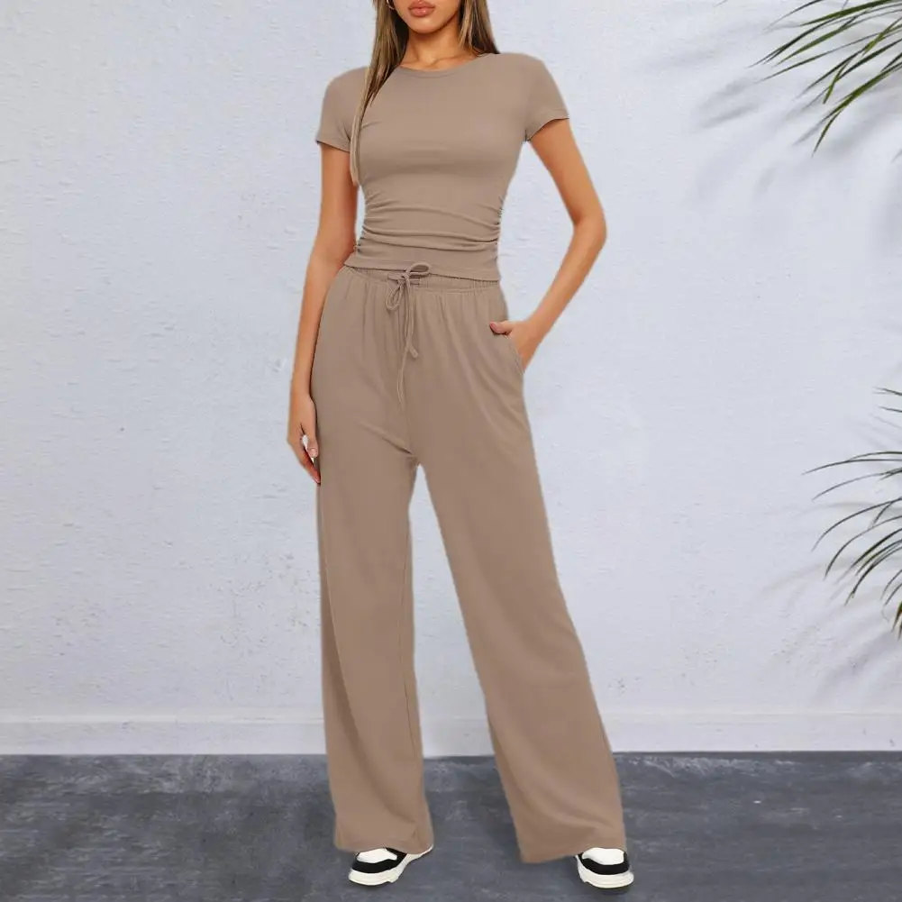 Leisure Fold Over Pants Suit Women Crew Long Sleeve Slim Crop Top Flare Pants Sports Set Hottie Autumn Streetwear