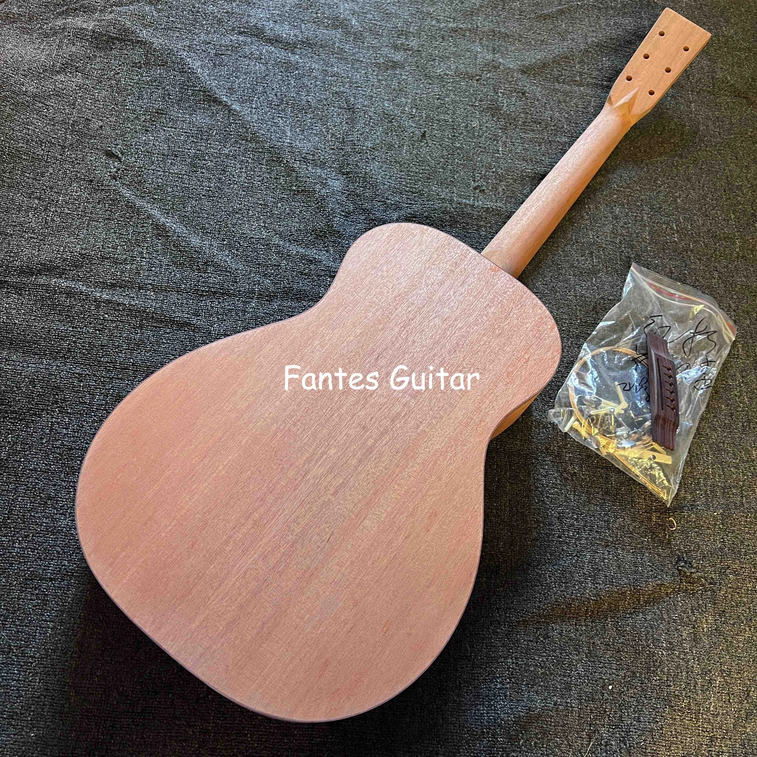 Custom O Body Acoustic Guitar DIY KITS, Solid Mahogany Back Side - view 5