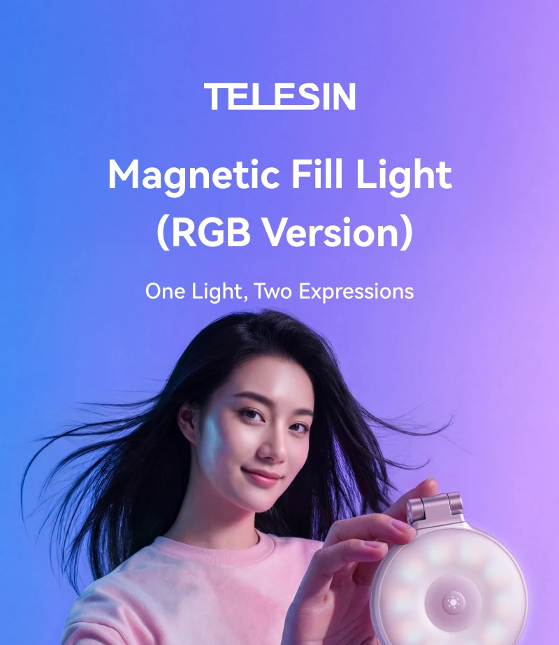 TELESIN Magnetisch 360° ° Rotierendes RGB-Füllicht Mini-Selfie-Licht 3 Modi Einstellbare Farbe und Helligkeit für Smartphone iPhone Android – Detail 1