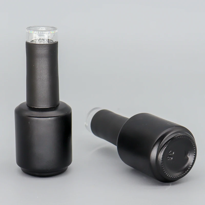 12 X 15ml Refillable Empty Elegant Black Glass Nail Polish Bottles Frosted Surface brushed with top caps-wholesales for manicure