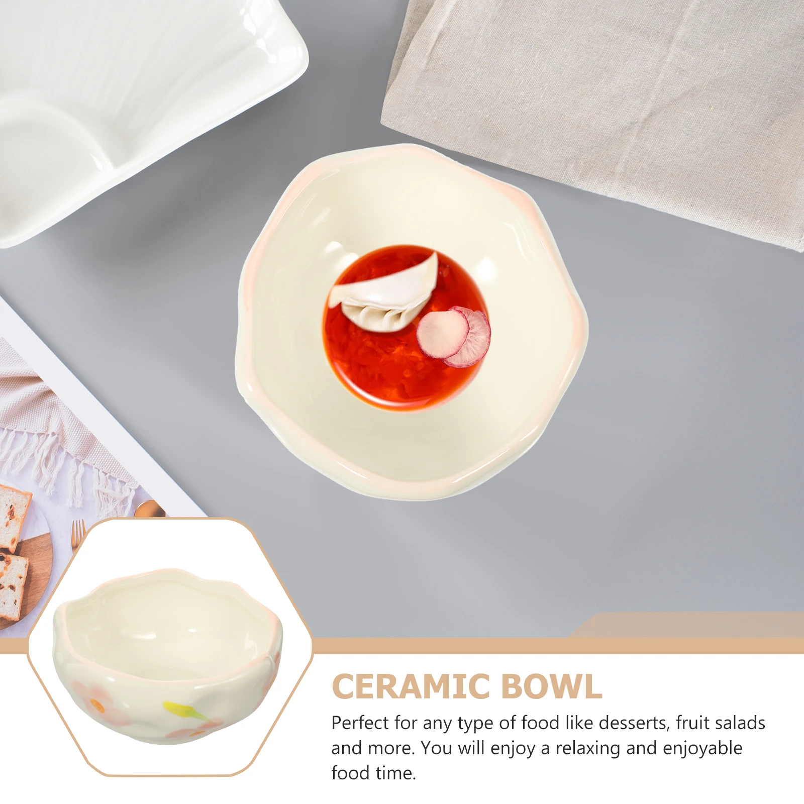 

Ceramic Ramen Bowl Handmade Cartoon Shape Large Capacity Microwave Safe for Soup Salad Fruit Dessert Storage Household Kitchen