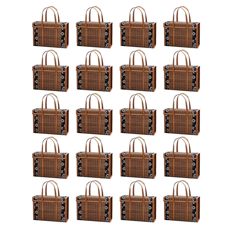 

Y17A 20X Picnic Woven Basket Wicker Storage Bag Handle Folded Fruit Shopping Food Handle Rattan Grass Foldable Bamboo Basket